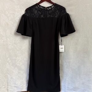 Calvin Klein Black Midi Dress with Flutter Sleeves NWT